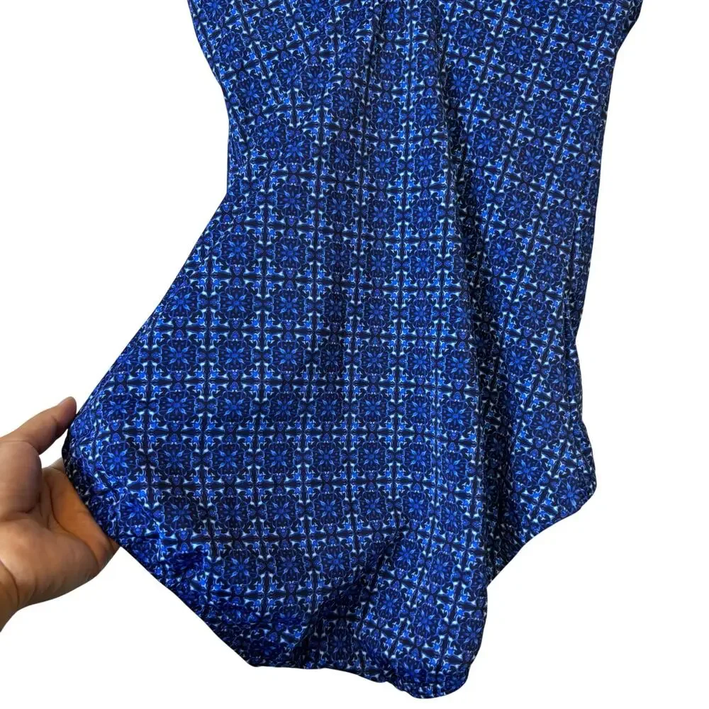 Lands End Tugless Low Leg One Piece Swimsuit 8L Navy Mosaic Mini Tile UPF50  NWT - Picture 8 of 13